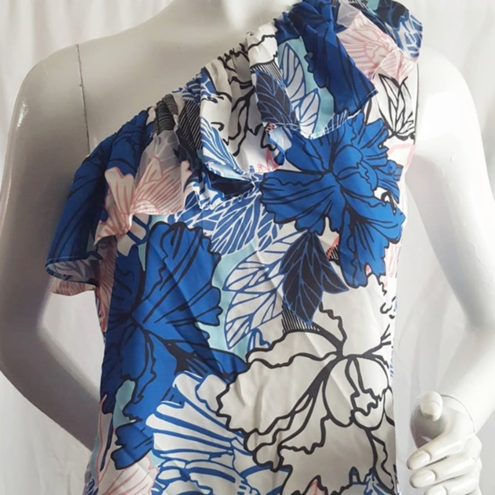 SOLD!Devlin One Shoulder Floral Ruffle Top XS Dfct